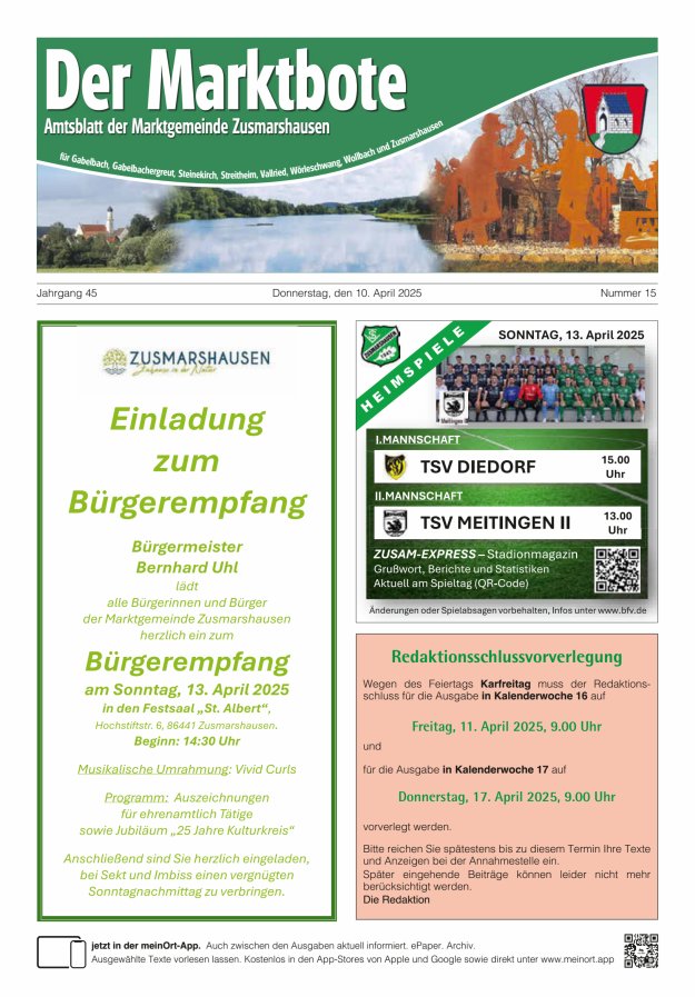 Zusmarshausen - Der Marktbote Titelblatt 15/2025