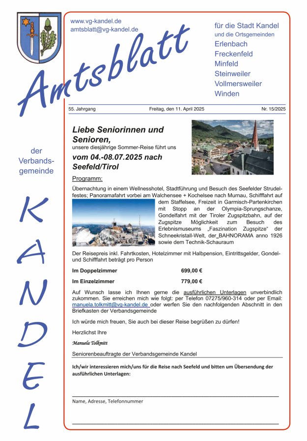 Amtsblatt VG Kandel Titelblatt 15/2025