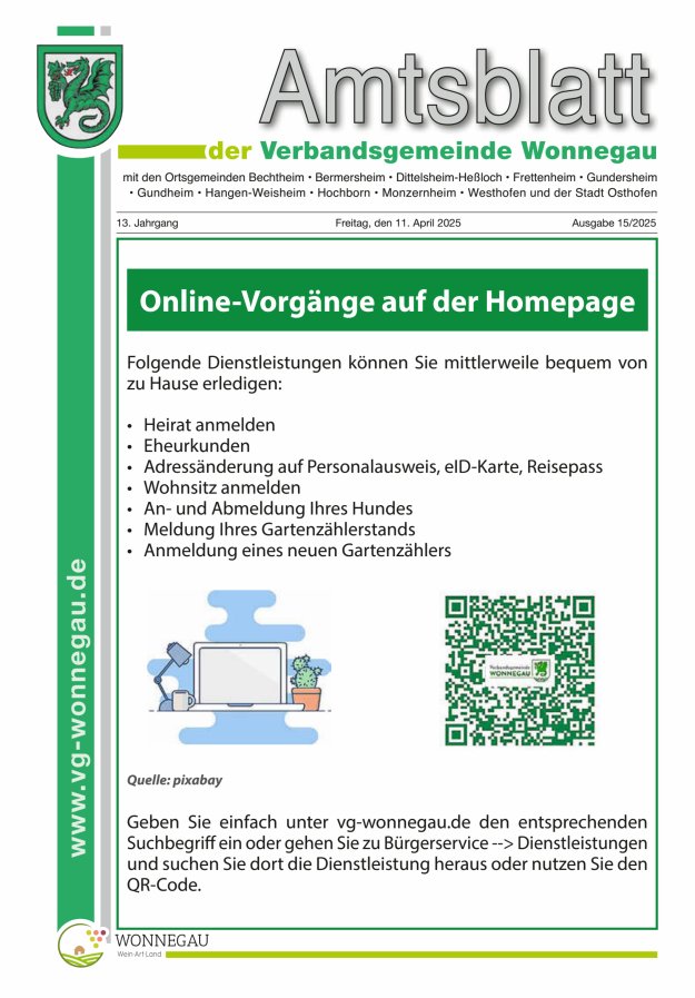 Amtsblatt VG Wonnegau Titelblatt 15/2025