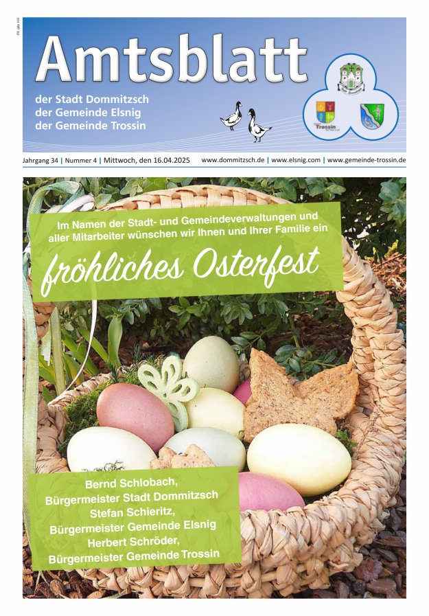 Dommitzsch Info - Amtsblatt der Stadt Dommitzsch der Gemeinden Elsnig und Trossin Titelblatt 04/2025