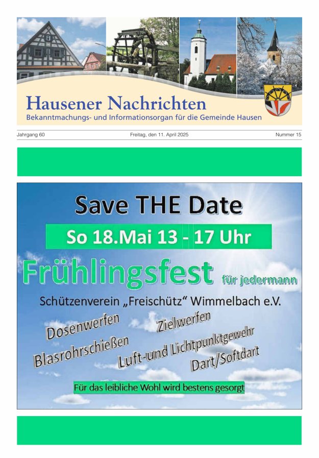 Hausener Nachrichten Titelblatt 15/2025