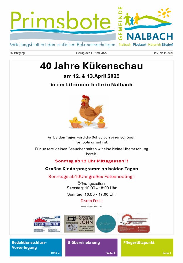 Primsbote Gemeinde Nalbach Titelblatt 15/2025