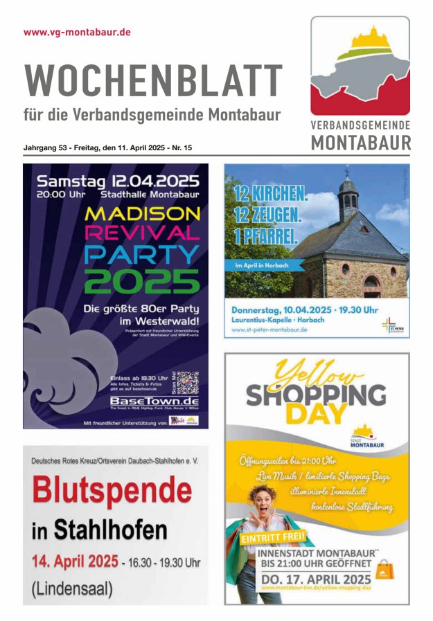 Wochenblatt der Verbandsgemeinde Montabaur Titelblatt 15/2025