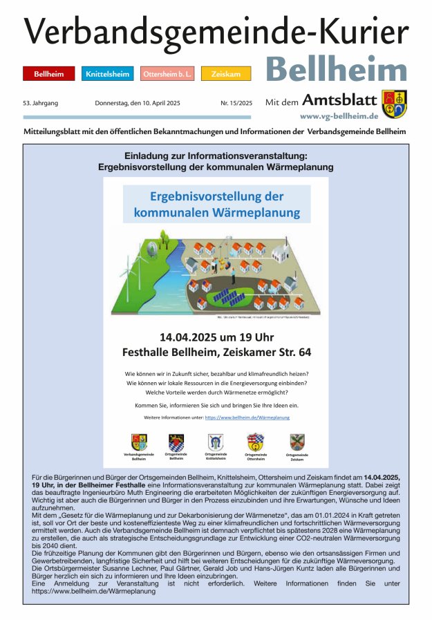 Verbandsgemeinde-Kurier Bellheim Titelblatt 15/2025