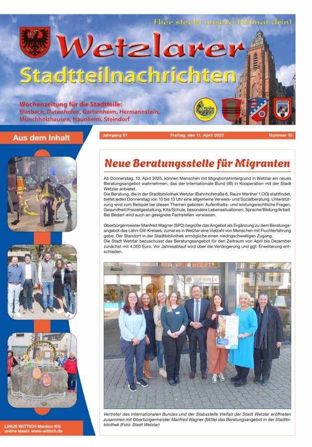 Wetzlarer Stadtteilnachrichten Titelblatt 15/2025