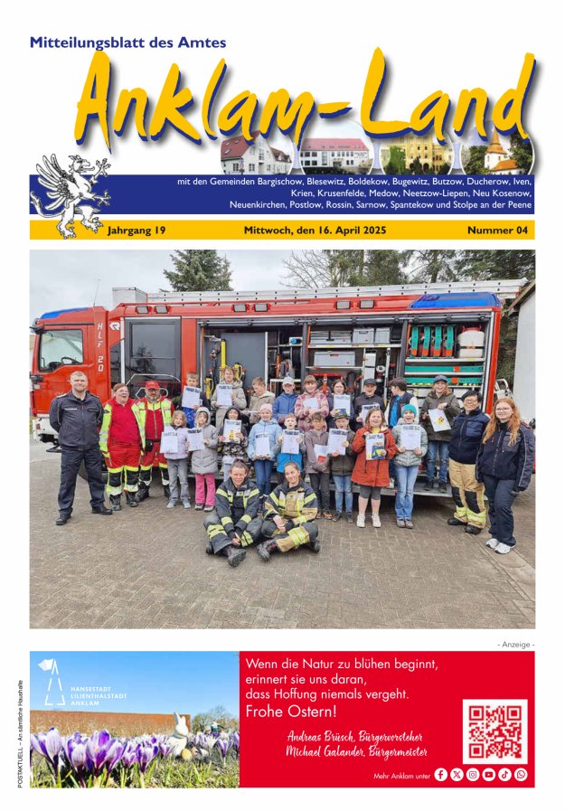 Mitteilungsblatt des Amtes Anklam-Land Titelblatt 04/2025