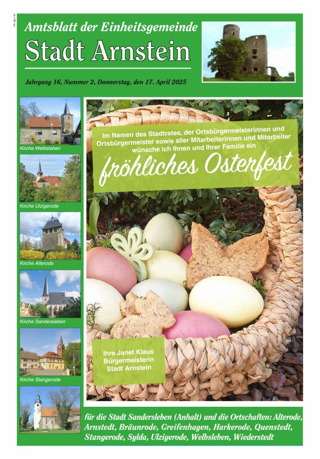 Amtsblatt der Einheitsgemeinde Stadt Arnstein Titelblatt 02/2025