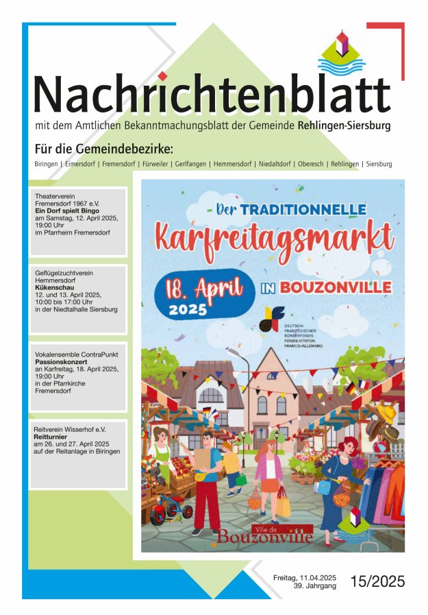 Nachrichtenblatt Rehlingen-Siersburg Titelblatt 15/2025