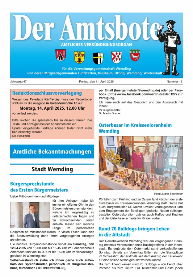 Der Amtsbote - Wemding Verwaltungsgemeinschaft Titelblatt 15/2025