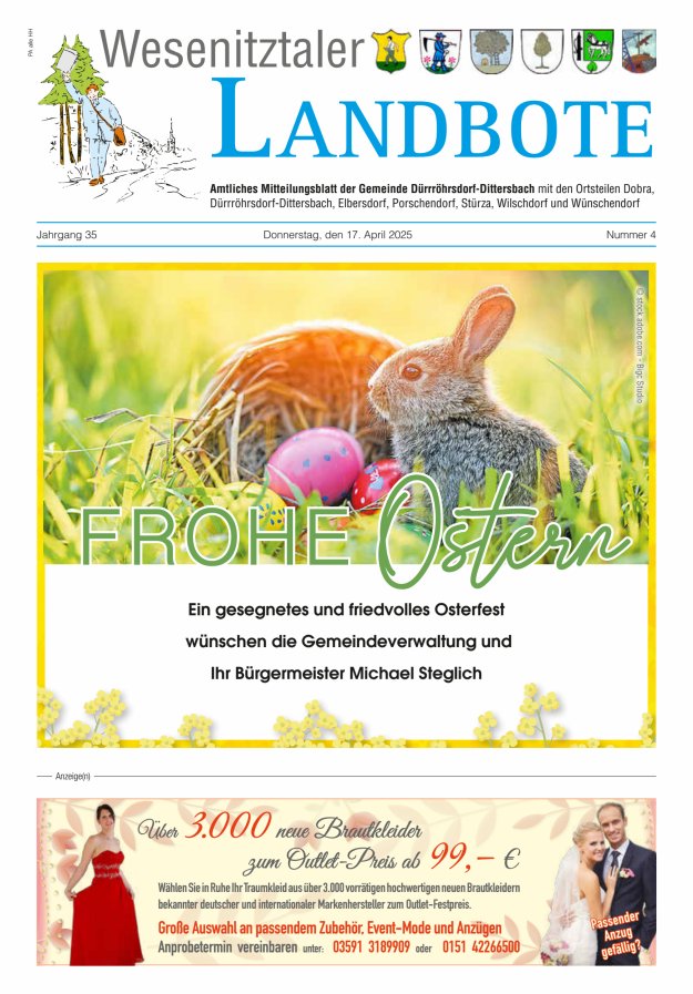 Wesenitztaler Landbote – Amtliches Mitteilungsblatt der Gemeinde Dürrröhrsdorf-Dittersbach Titelblatt 04/2025