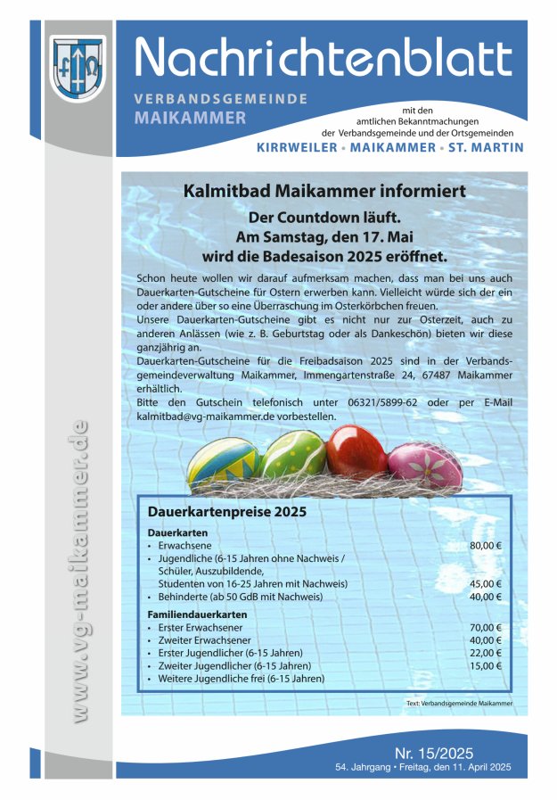 Nachrichtenblatt VG Maikammer Titelblatt 15/2025