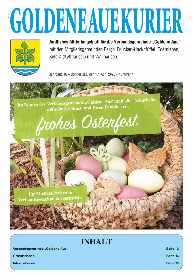 Goldene Aue Kurier – Amtliches Mitteilungsblatt für die Verbandsgemeinde "Goldene Aue" Titelblatt 04/2025