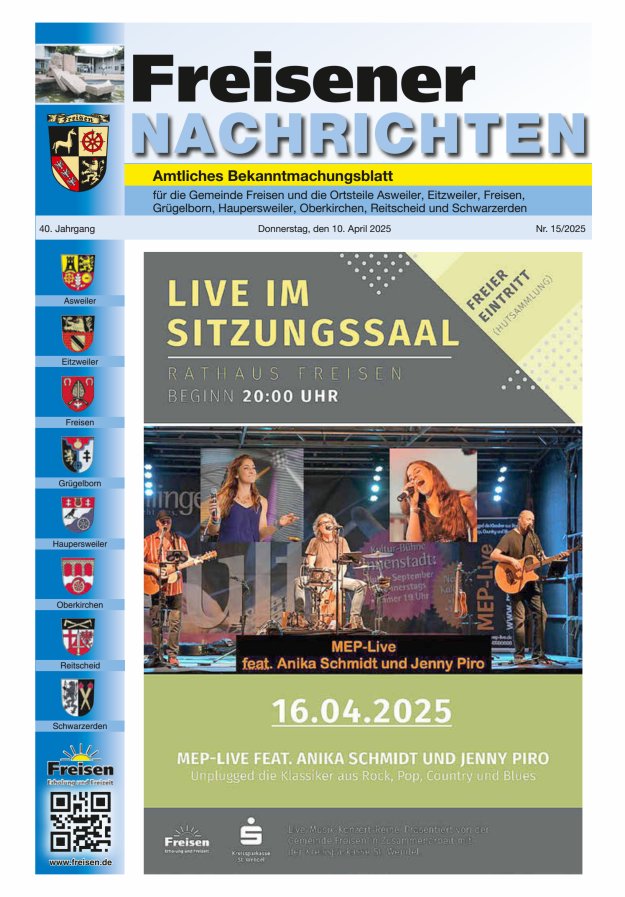 Freisener Nachrichten Titelblatt 15/2025