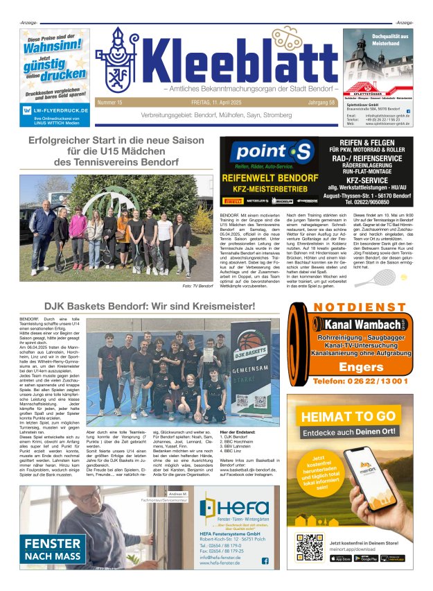 Kleeblatt - Amtliches Bekanntmachungsorgan der Stadt Bendorf Titelblatt 15/2025
