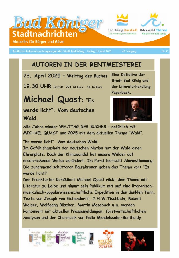 Bad Königer Stadtnachrichten und Badeblatt Titelblatt 15/2025