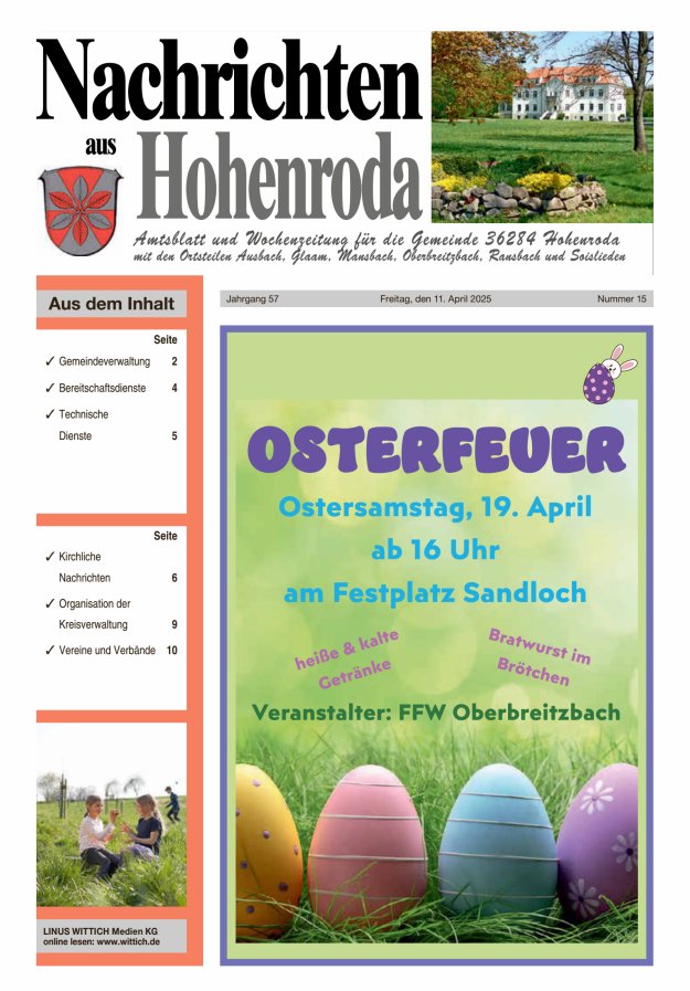 Nachrichten aus Hohenroda Titelblatt 15/2025