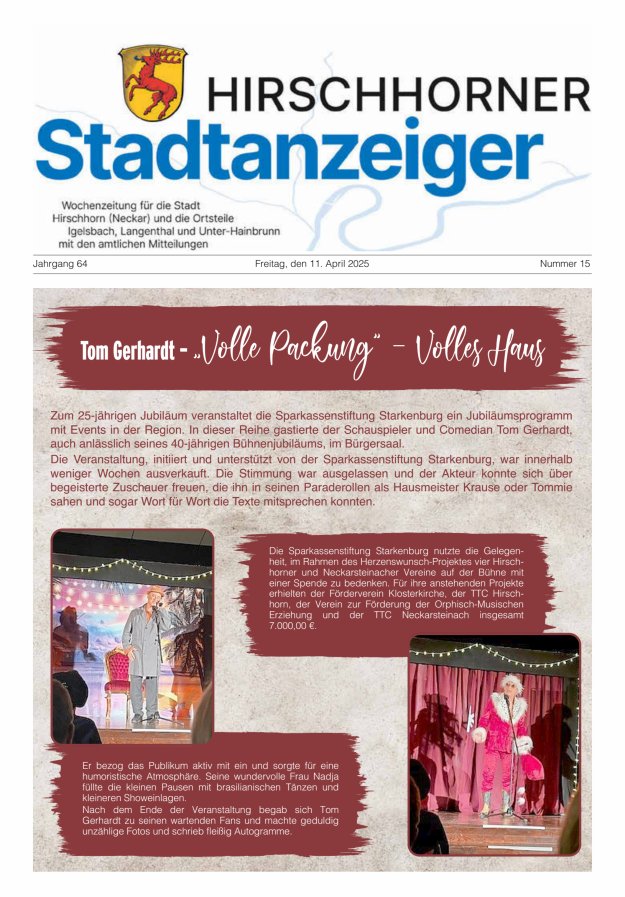 Hirschhorner Stadtanzeiger Titelblatt 15/2025
