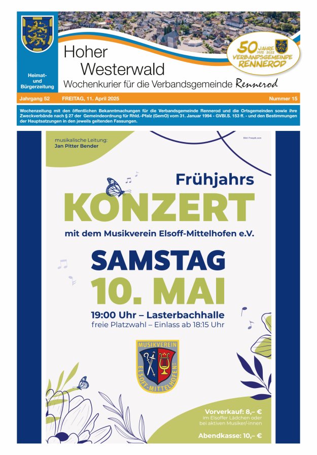 Hoher Westerwald - Wochenkurier für die Verbandsgemeinde Rennerod Titelblatt 15/2025
