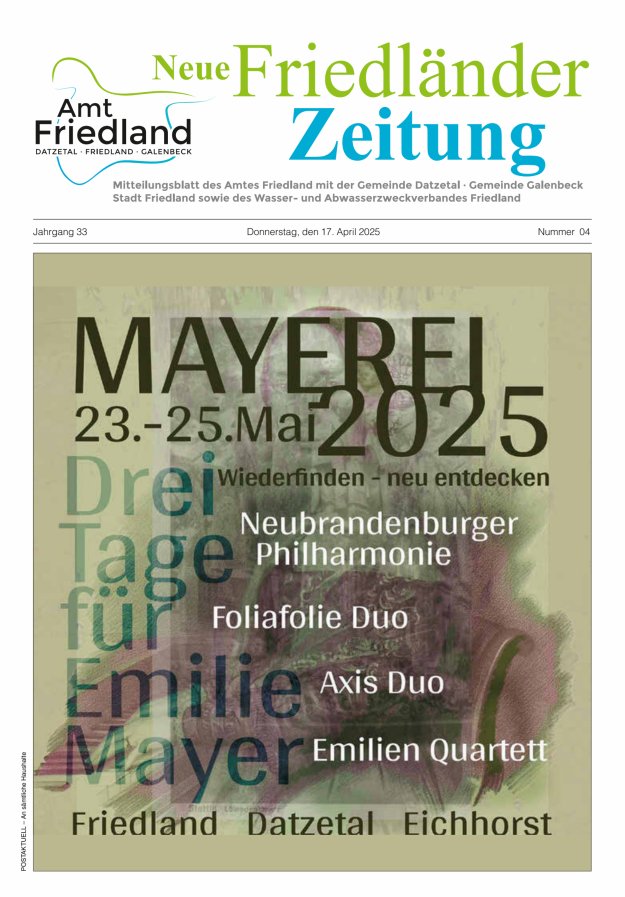 Neue Friedländer Zeitung Titelblatt 04/2025