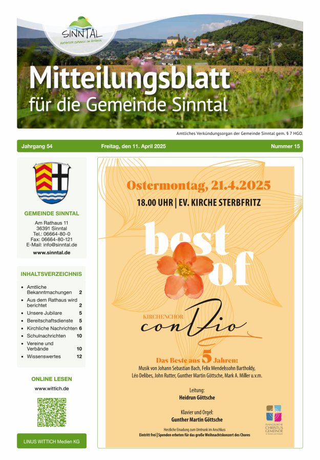 Mitteilungsblatt für die Gemeinde Sinntal Titelblatt 15/2025