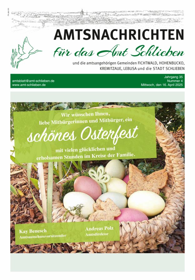 Amtsnachrichten – Amtsblatt für das Amt Schlieben und die amtsangehörigen Gemeinden Titelblatt 04/2025