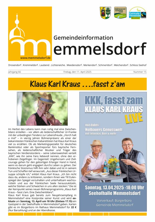 Mitteilungsblatt der Gemeinde Memmelsdorf Titelblatt 15/2025