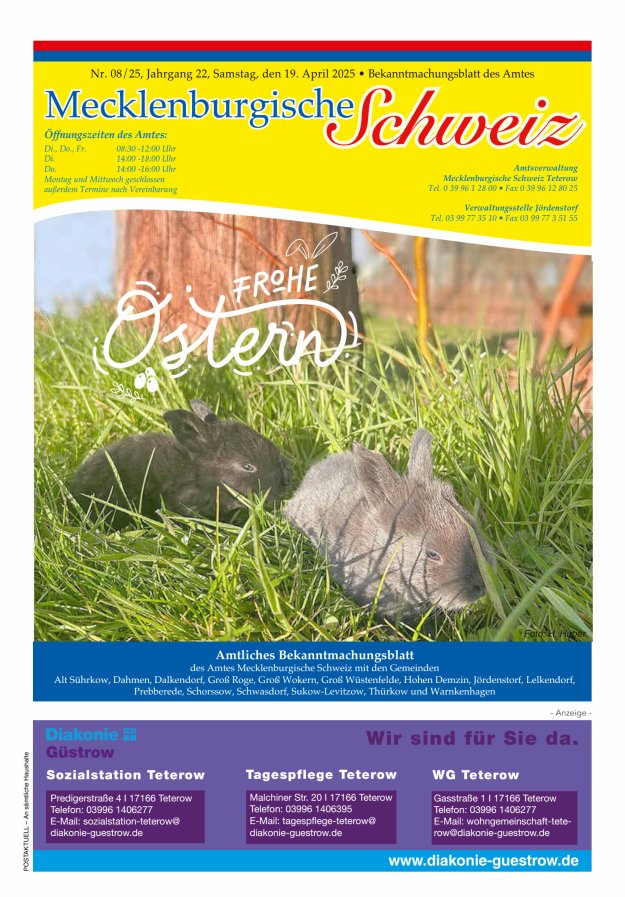 Bekanntmachungsblatt des Amtes Mecklenburgische Schweiz Titelblatt 08/2025