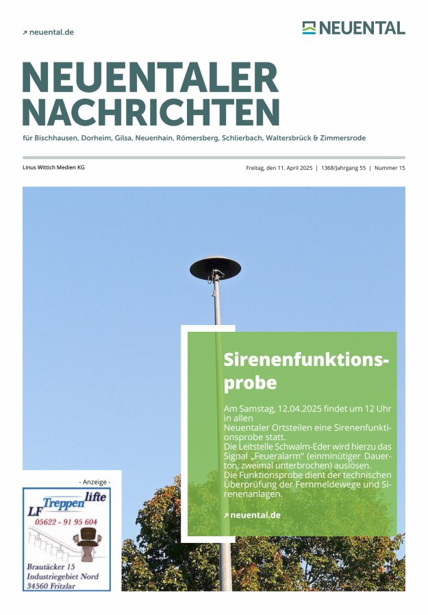 Neuentaler Nachrichten Titelblatt 15/2025