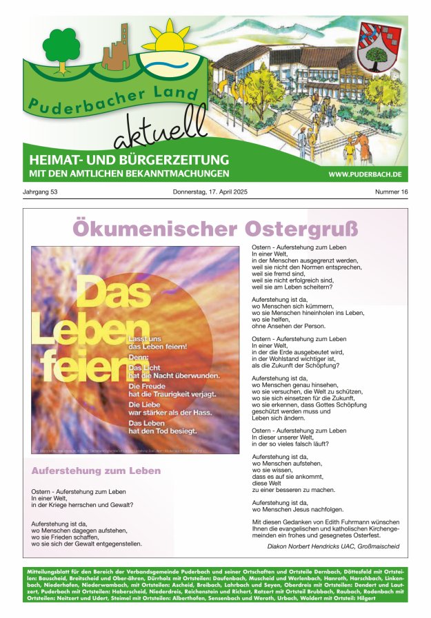 Puderbacher Land aktuell Titelblatt 16/2025