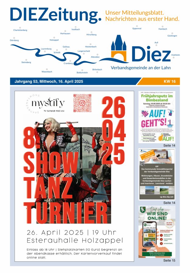 Mitteilungsblatt der Verbandsgemeinde Diez und der Ortsgemeinden Titelblatt 16/2025