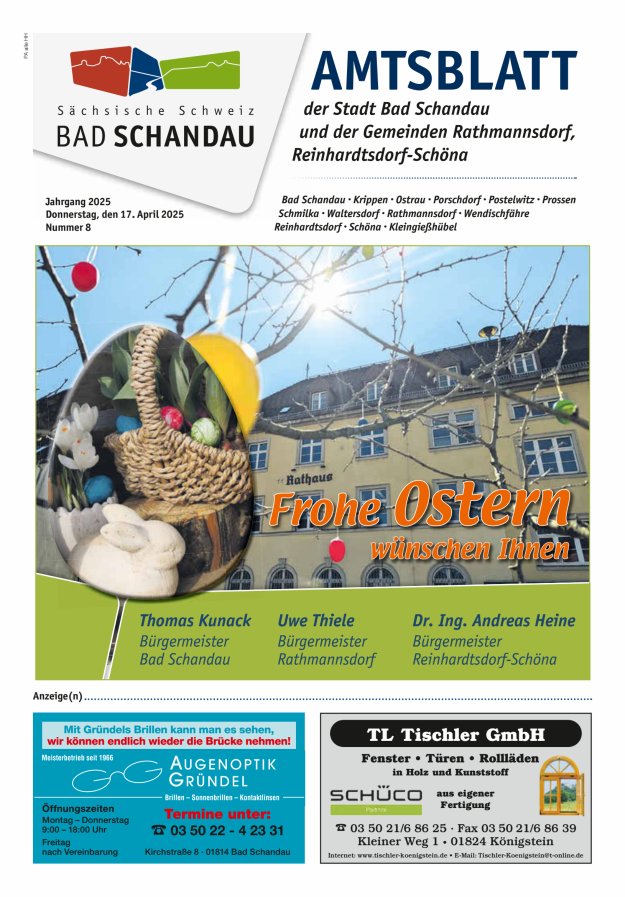 Amtsblatt der Stadt Bad Schandau und der Gemeinden Titelblatt 08/2025