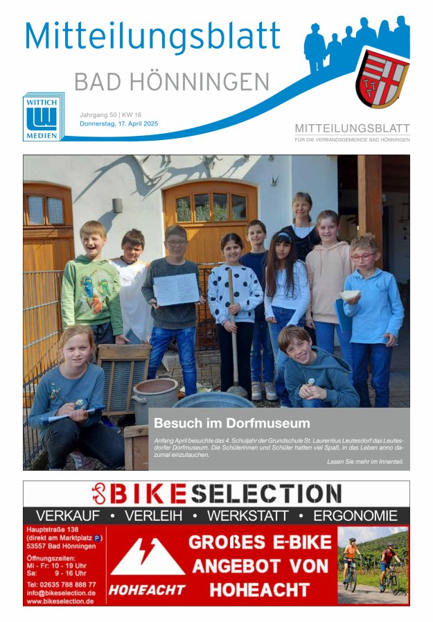 Mitteilungsblatt für den Bereich der Verbandsgemeinde Bad Hönningen Titelblatt 16/2025