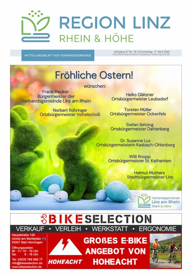 Unsere Verbandsgemeinde Linz am Rhein Titelblatt 16/2025