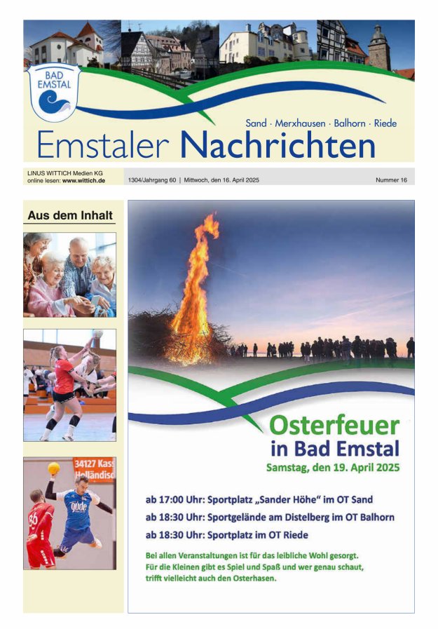 Emstaler Nachrichten Titelblatt 16/2025