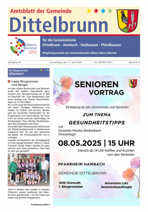 Amtsblatt der Gemeinde Dittelbrunn Titelblatt 08/2025