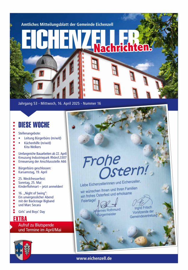 Amtliches Mitteilungsblatt der Gemeinde Eichenzell Titelblatt 16/2025