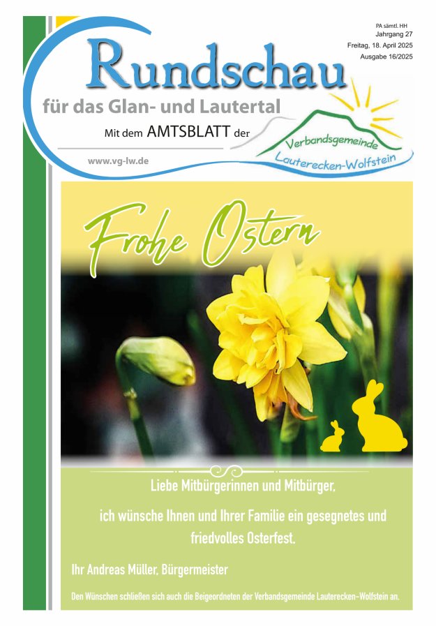 Rundschau für das Glan- und Lautertal Titelblatt 16/2025