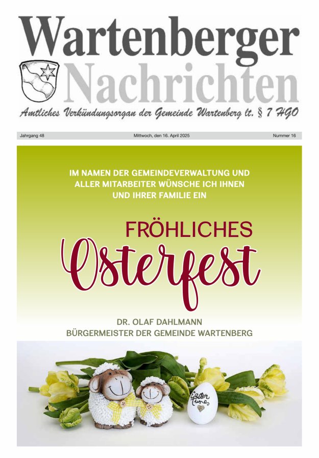 Wartenberger Nachrichten Titelblatt 16/2025