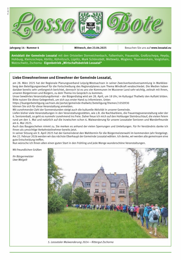 Amtsblatt Lossa Bote - Gemeinde Lossatal mit den Ortsteilen Titelblatt 04/2025
