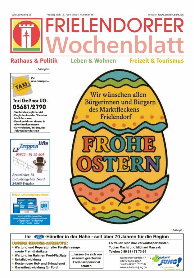 Frielendorfer Wochenblatt Titelblatt 16/2025