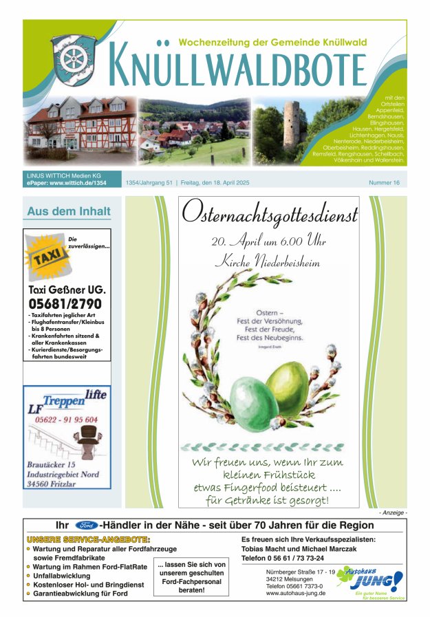 Knüllwaldbote Titelblatt 16/2025