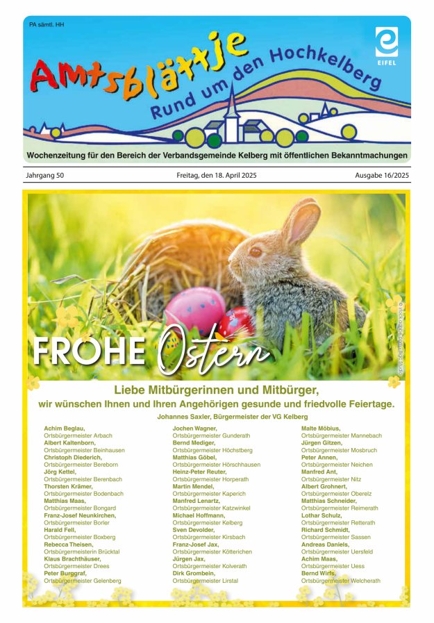 Amtsblättje - Rund um den Hochkelberg Titelblatt 16/2025