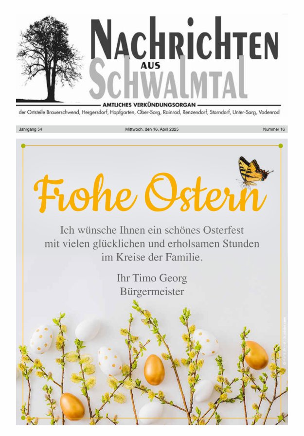 Nachrichten aus Schwalmtal Titelblatt 16/2025