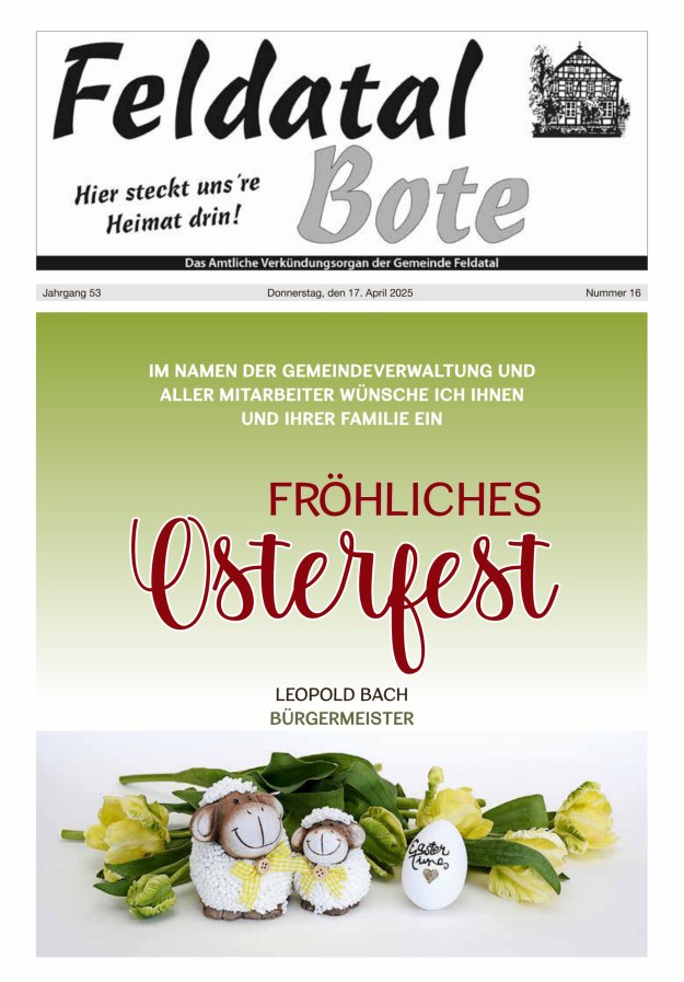 Das Amtliche Verkündungsorgan der Gemeinde Feldatal Titelblatt 16/2025