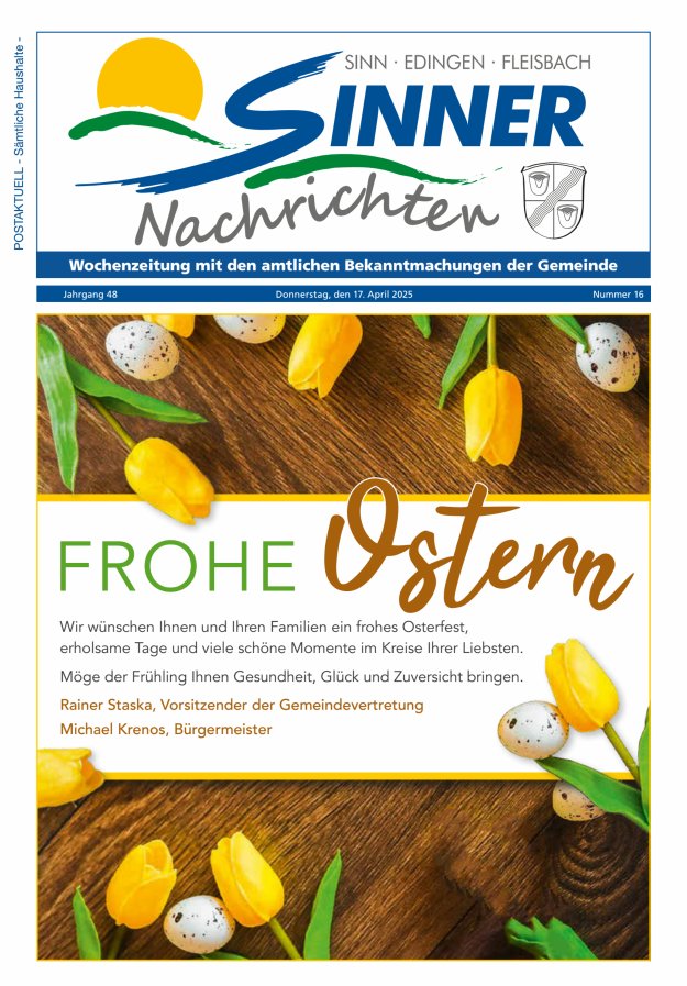 Sinner Nachrichten Titelblatt 16/2025