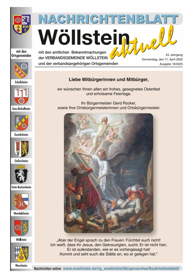 Nachrichtenblatt Wöllstein aktuell Titelblatt 16/2025