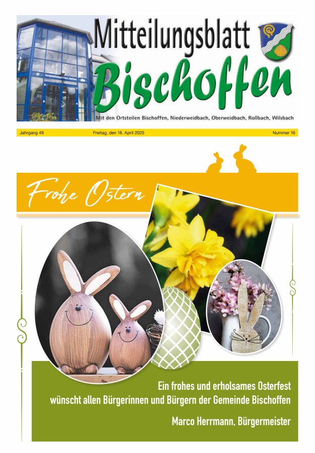 Mitteilungsblatt für die Gemeinde Bischoffen Titelblatt 16/2025