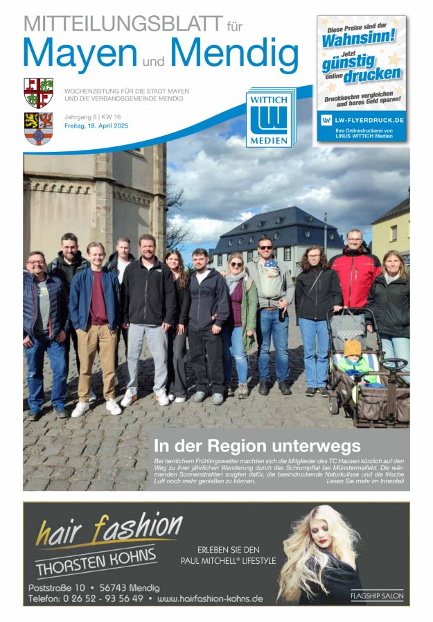 Mitteilungsblatt für Mayen und Mendig Titelblatt 16/2025