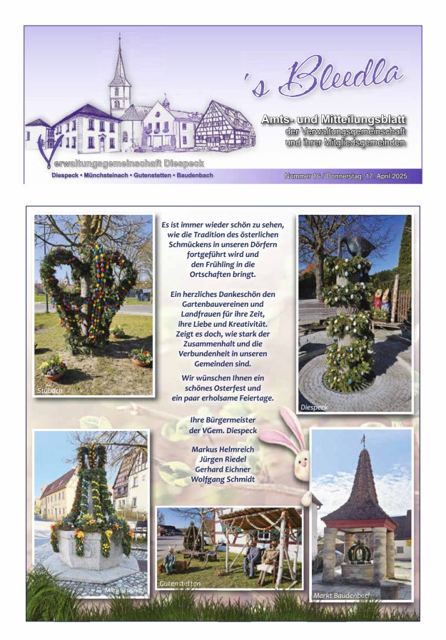 Amts- und Mitteilungsblatt VGem Diespeck Titelblatt 16/2025