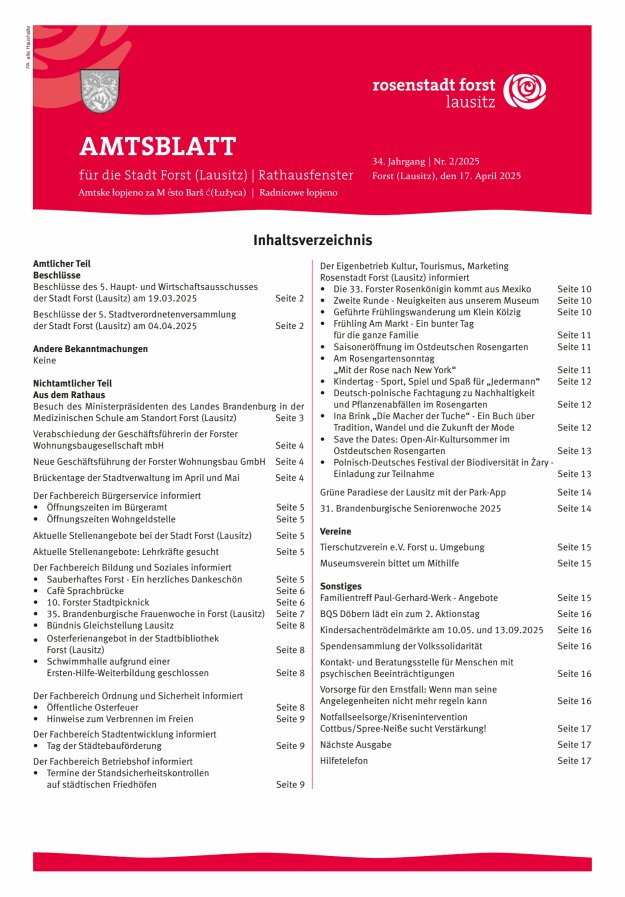 Amtsblatt für die Stadt Forst (Lausitz) Titelblatt 02/2025